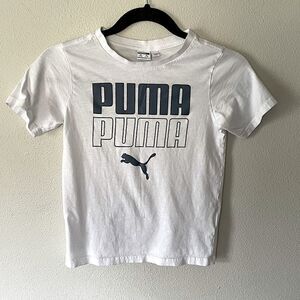 Puma White with Blue Logo Detail, Short Sleeve T Shirt. Size Small.